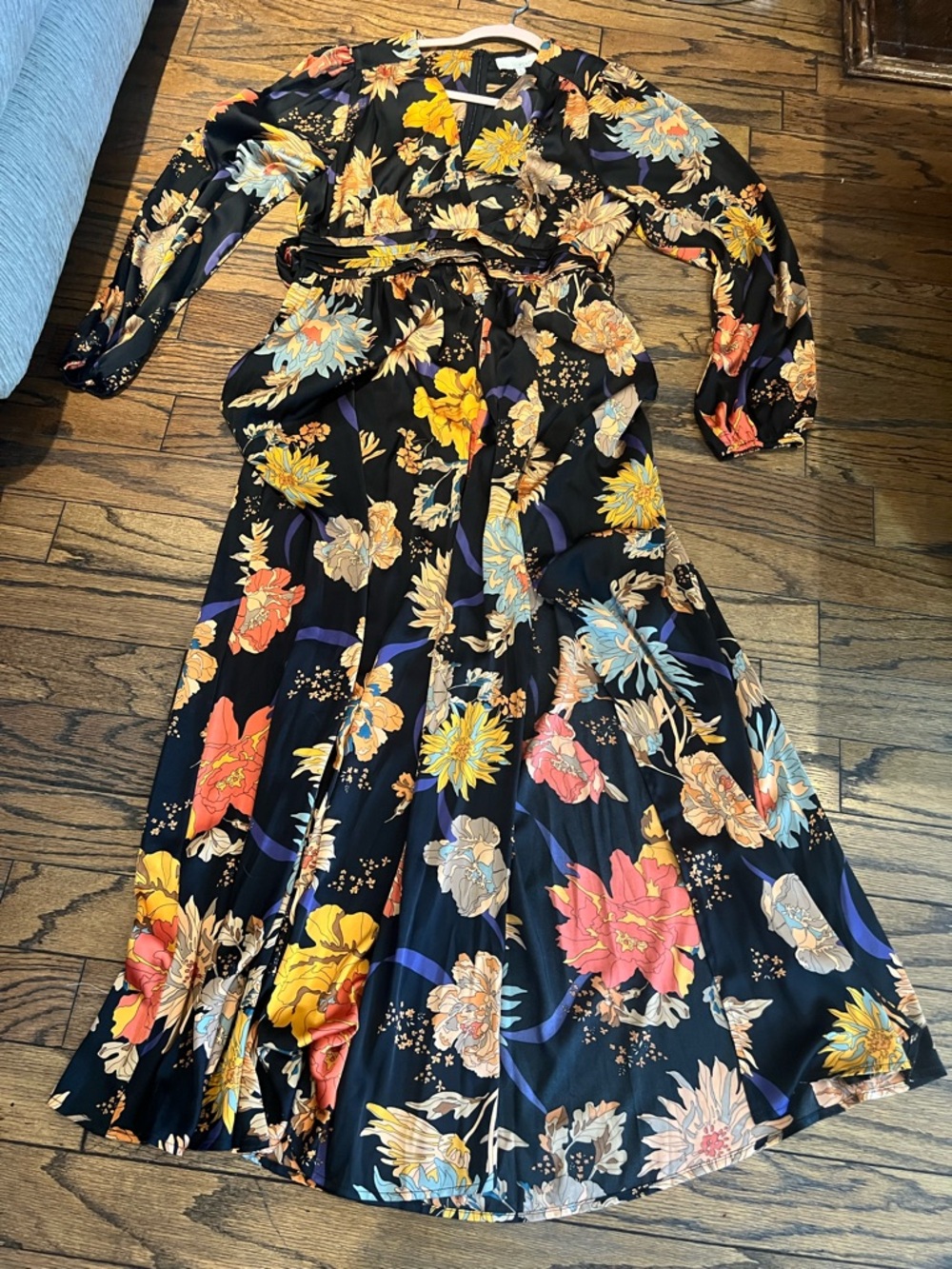 Pinch Black Maxi Dress with Yellow, Coral & Blue Floral Print